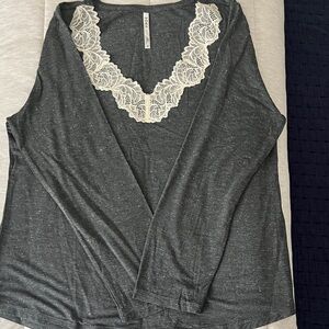 Soma Dark Gray Long Sleeve Top with Lace Detail
